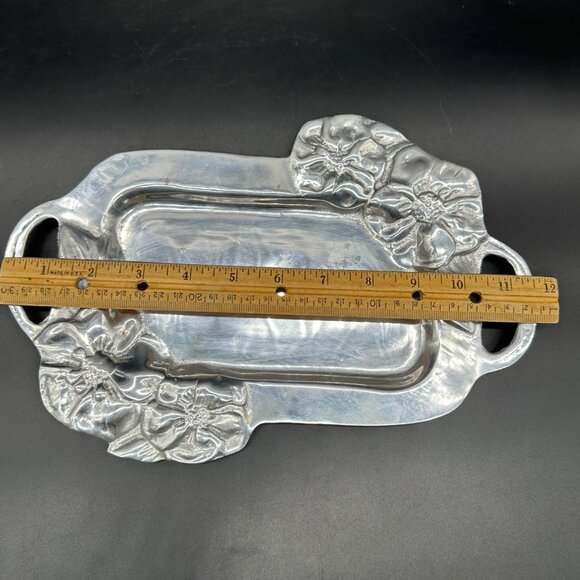 Vintage Floral Tray Vanity Serving Mexico Aluminum Handles Rectangle Flowers - Picture 7 of 8